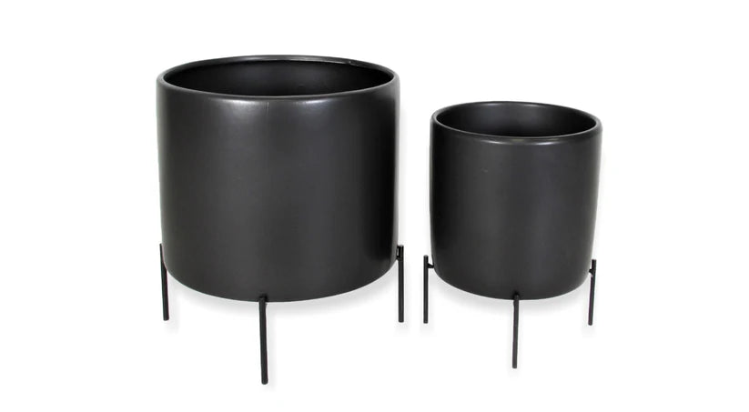 Ceramic Matte Black Cylinder Pot Stands