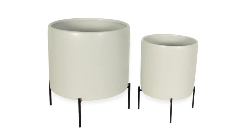 Ceramic Matte Gray Cylinder Pot Stands