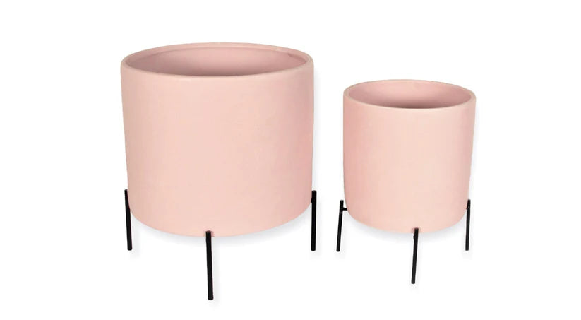 Ceramic Matte Pink Cylinder Pot Stands