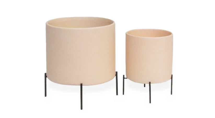 Ceramic Matte Yellow Cylinder Pot Stands