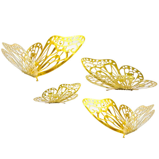 Metallic Floral Arrangement Butterflies - 12 Pack - Gold