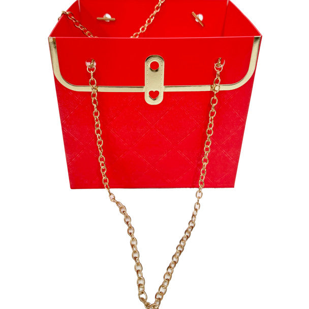 Gold Chain Floral Purse Red
