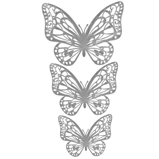 Metallic Floral Arrangement Butterflies - 12 Pack - Silver