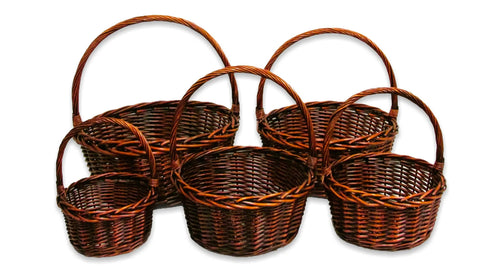 Stained  Heavy Willow Round Baskets Set Of 5