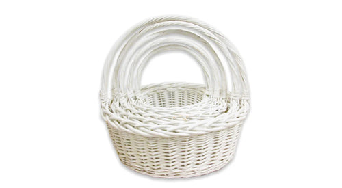 White Heavy Willow Round Baskets Set Of 5